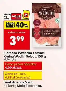 Biedronka Kiełbasa żywiecka z szynki Kraina Wędlin Select , 100 g oferta