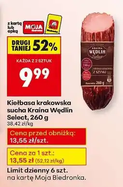 Biedronka Kiełbasa krakowska sucha Kraina Wędlin Select, 260 g oferta
