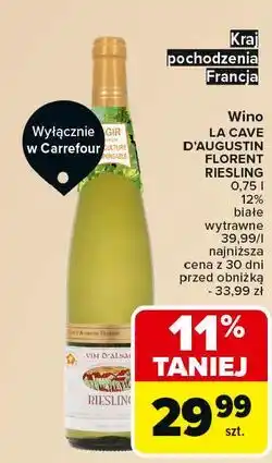 Carrefour Wino La Cave D'augustin Florent Riesling Alsace oferta