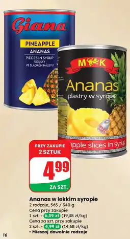Dino Ananas w lekkim syropie M&K oferta
