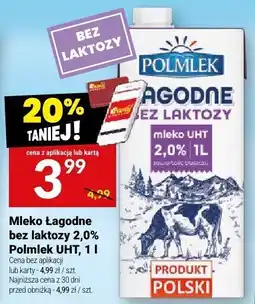Twój Market Mleko Łagodne bez laktozy 2,0% Polmlek UHT, 1 l oferta