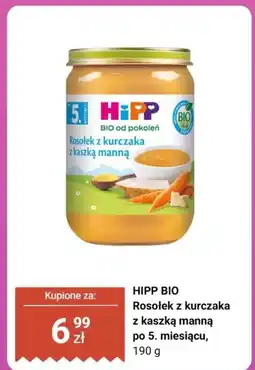 Biedronka Obiadek HIPP BIO Rosołek z kurczaka z kaszką manną po 5. miesiącu oferta