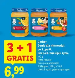 Lidl Danie dla niemowląt po 5., 6. lub 8. mc 3+1 GRATIS Gerber oferta