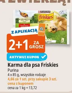 E.Leclerc Karma dla psa wołowina kurczak i jagnięcina w galaretce Purina Friskies oferta