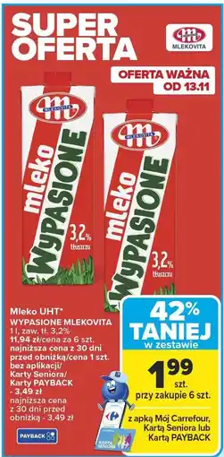 Carrefour Mleko UHT wypasione MLEKOVITA 1l 3,2% oferta