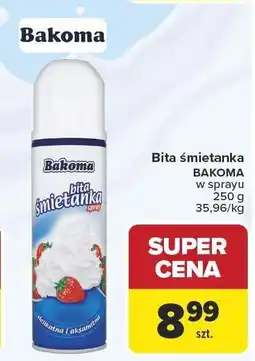 Carrefour Bita śmietanka BAKOMA w sprayu 250g 35,96/kg oferta