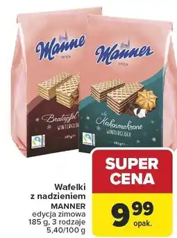 Carrefour Wafelki z nadzieniem MANNER edycja zimowa 185 g, 3 rodzaje oferta