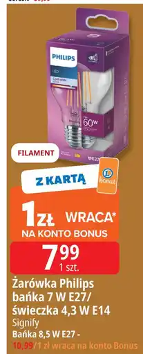 E.Leclerc Żarówka led 8.5w e27 230v barwa ciepła warm glow Philips oferta