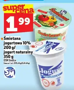 Topaz Jogurt naturalny Śmietana OSM Siedlce 350g oferta