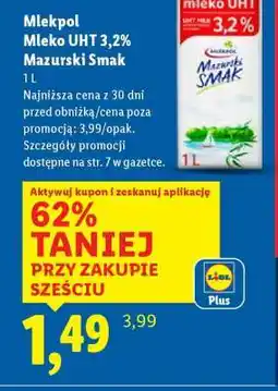 Lidl MLEKPOL Mleko UHT 3,2% Mazurski Smak oferta