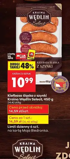 Biedronka Kiełbasa śląska z szynki Kraina Wedlin Select oferta