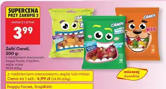 Żelki Candi 200g z nadzieniem owocowym, happy faces, tropikini, węże, misie