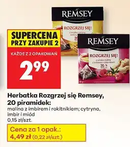 Biedronka Herbatka Rozgrzej się Remsey 20 piramidek malina z imbirem i rokitnikiem cytryna, imbir i miód oferta
