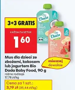 Biedronka Mus dla dzieci ze zbożami, kokosem lub jogurtem Bio Dada Baby Food, 90 g różne rodzaje oferta