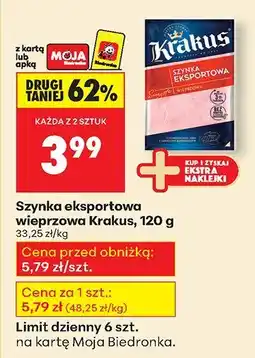 Biedronka Szynka eksportowa wieprzowa Krakus oferta