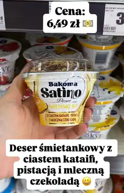 Intermarche Deser śmietankowy Bakoma Satino z ciastem kataifi, pistacją i mleczną czekoladą oferta