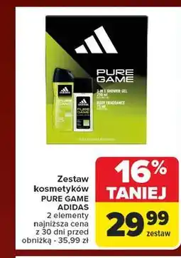Carrefour Zestaw w pudełku pure game: dezodorant 75 ml + antyperspirant 150 Adidas oferta