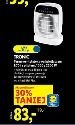 Lidl Termowentylator z wyświetlaczem lcd i pilotem 1000/2000 w Tronic oferta