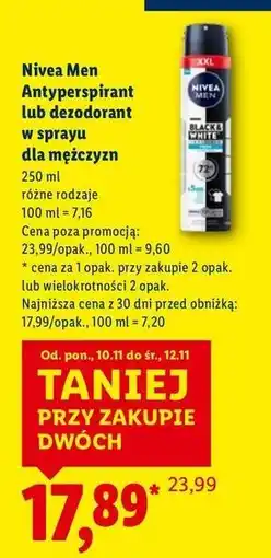 Lidl Antyperspirant fresh Nivea Men Invisible Black & White oferta