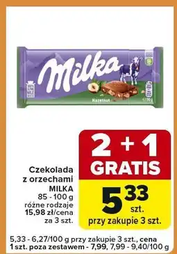 Carrefour Express Czekolada z orzechami MILKA 85-100 g, różne rodzaje oferta