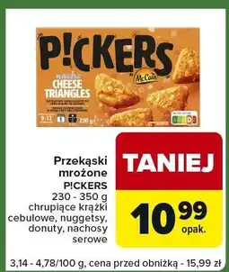 Carrefour Express Przekąski mrożone Pickers 230-350g chrupące krążki cebulowe, nuggetsy, donuty, nachosy serowe oferta