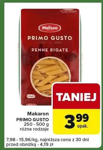 Makaron Primo Gusto Penne Rigate 250-500g różne rodzaje Melissa Primo Gusto