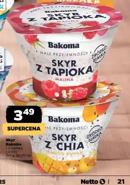 Netto Jogurt skyr z tapioką malina Bakoma oferta