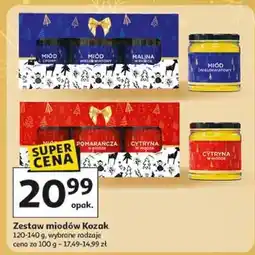 Auchan Zestaw miodów Kozak 120-140 g, wybrane rodzaje (miód, malina cytrynowa, cytryna z imbirem) oferta