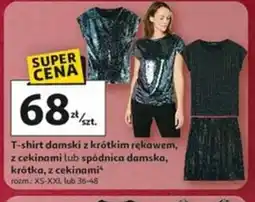 Auchan T-shirt damski z krótkim rękawem, z cekinami lub spódnica damska, krótka, z cekinami oferta
