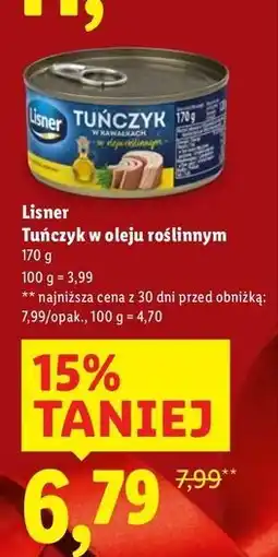 Lidl Tuńczyk w kawałkach oleju roślinnym Lisner oferta
