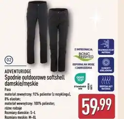 ALDI Spodnie outdoorowe softshell męskie m-xl Adventuridge oferta