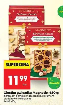 Biedronka Ciastka gwiazdka Magnetic, 480 g: z kremem o smaku mascarpone, z kremem orzechowo-kakaowym oferta