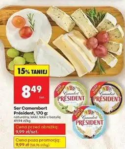 Biedronka Ser camembert lekki z bazylią President oferta