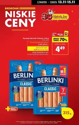 Biedronka Parówki classic Morliny Berlinki oferta
