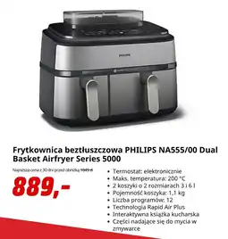 Media Markt Frytkownica beztłuszczowa PHILIPS NA555/00 Dual Basket Airfryer Series 5000 oferta