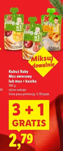 Lidl Mus owocowy Baby różne rodzaje Kubuś oferta
