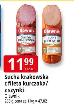 E.Leclerc Kiełbasa krakowska sucha z fileta kurczaka Olewnik oferta