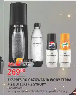E.Leclerc Zestaw: urządzenie terra black + 2 x butelki 1 l cylinder syrop pepsi max mirinda Sodastream oferta