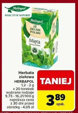 Carrefour Market Herbata ziołowa HERBAPOL Mięta 1,2-2g x 20 torebek wybrane rodzaje oferta