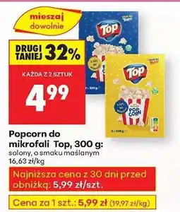 Biedronka Popcorn do mikrofali Top, 300 g oferta
