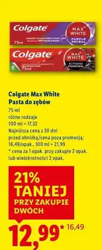 Lidl Pasta do zębów aktywny węgiel Colgate Max White Stain Protect oferta