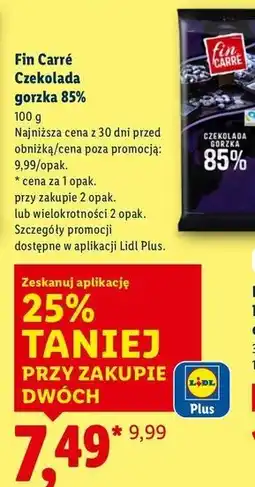 Lidl Czekolada gorzka extra dark 85% Fin Carre oferta