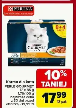 Carrefour Karma dla kota fileciki w sosie z indykiem + tuńczykiem kaczką jagnięciną Purina Gourmet Perle oferta