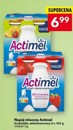 Lewiatan Napój mleczny Actimel truskawka, wieloowocowy 4 x 100 g oferta