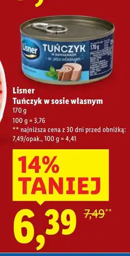 Lidl Tuńczyk w sosie własnym Lisner oferta