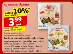 Auchan Tortilla wieloziarnista, orkiszowa, szpinakowa lub pomidorowa Auchan oferta