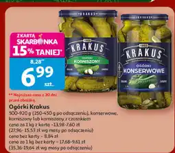 Auchan Ogórki Krakus konserwowe lub korniszony z czosnkiem oferta