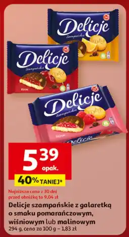 Auchan Ciastka Delicje szampańskie z galaretką o smaku pomarańczowym, wiśniowym lub malinowym 294g oferta