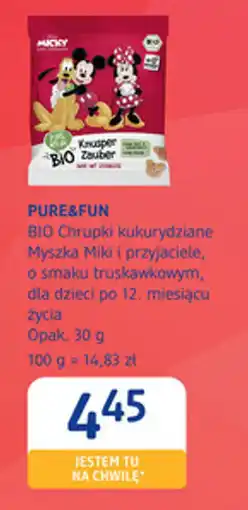 dm drogerie markt Pure&fun bio chrupki kukurydziane myszka miki i przyjaciele, o smaku truskawkowym, dla dzieci oferta