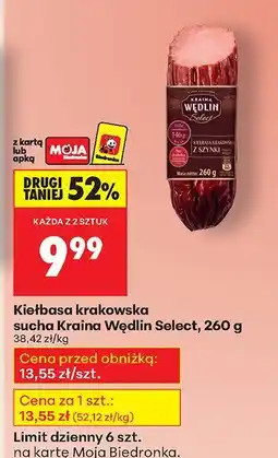 Biedronka Kiełbasa krakowska sucha Kraina Wędlin Select oferta
